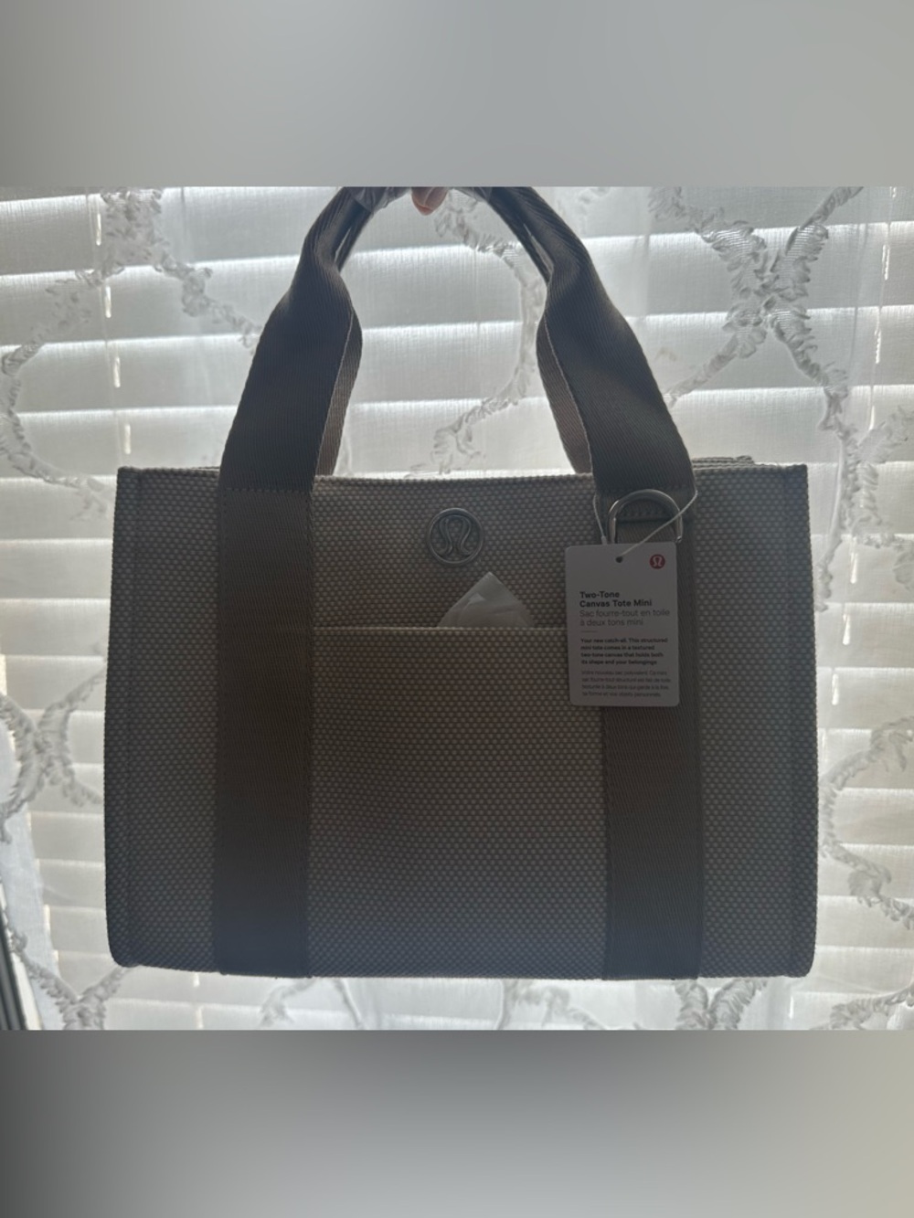 lululemon athletica Two-Tone Canvas Tote Mini in Beige and Dark Brown